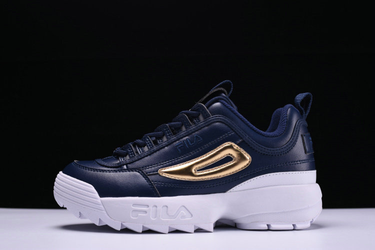 FILA Ray Sawtooth Disruptor 2 Men Women Navy White With Gold Logo